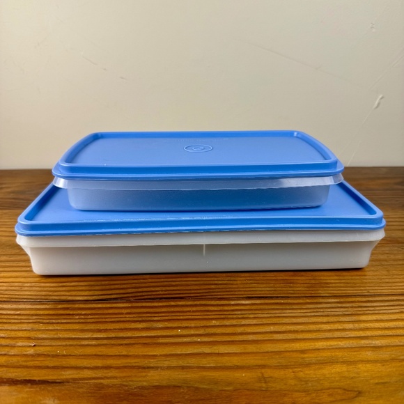Vintage Tupperware Blue Lid Rectangular Storage Set | 2-Piece - Picture 2 of 8
